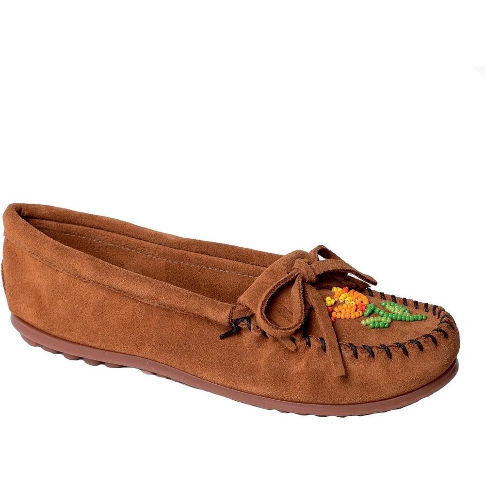 Women's Dark Brown Floral Embroidery Flower Design Leather Upper Slipper Boot